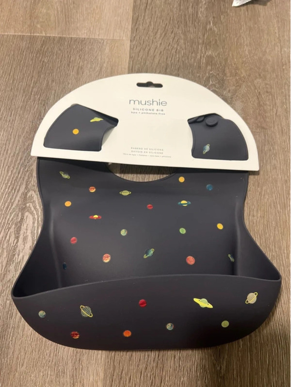 mushie Silicone Baby Bib | Adjustable Fit Waterproof Bibs (Planets)